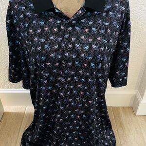 Robert Graham Black and Blue Cocktail Print Polo